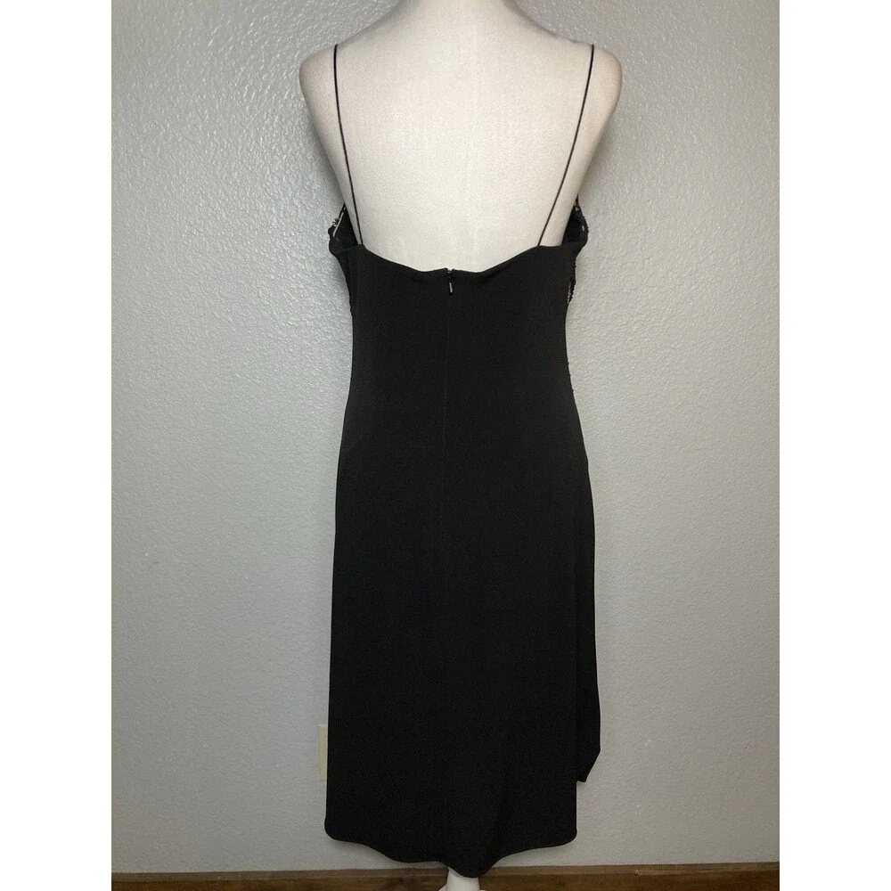 Black Cocktail Party Slip Dress Floral Lace Nude Beaded Spaghetti Strap 12P - Picture 6 of 10